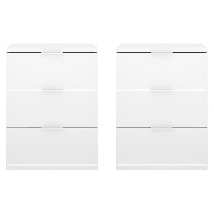 Dekit Mesita de noche Río - L x An x Al: 34,2 x 42 x 56,8 cm, Blanco, 2 ud. - Dos cómodas blancas, cada una con tres cajones y tiradores integrados.