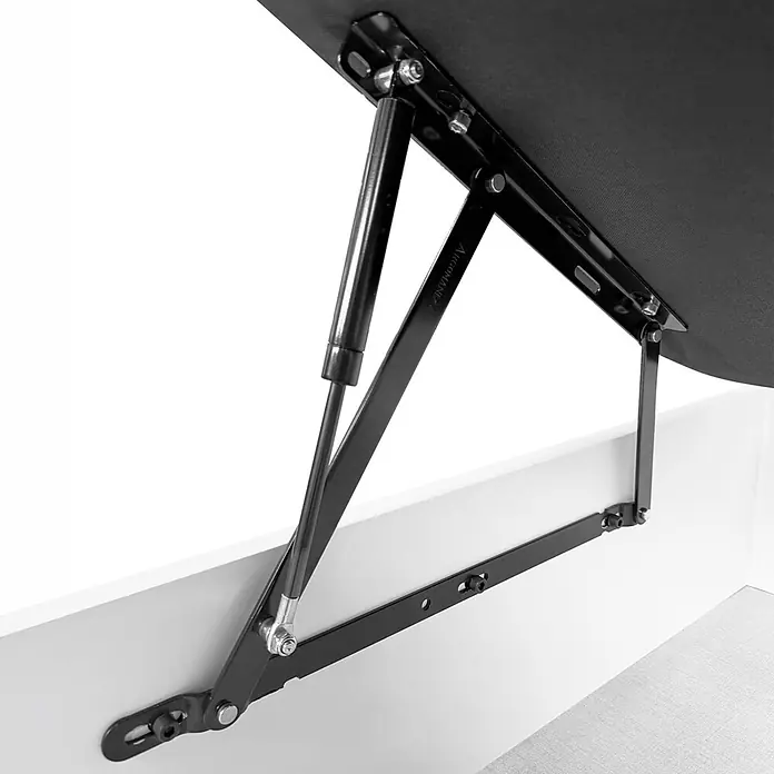 Dekit Cabecero de cama Tori - L x An: 209,2 x 181,2 cm, Roble claro, Con canapé - Mecanismo elevador de gas de metal negro con puntal y palancas, para levantar somieres.