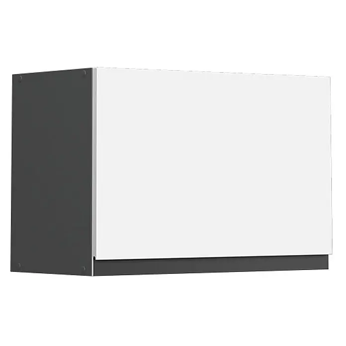 Vicco Schrankküche R-Line Weiß J-Shape, flach - Weiß, Hängeschrank 60 cm (flach) grifflos - Dunkelgraues Schrankmodul mit weißer Front.