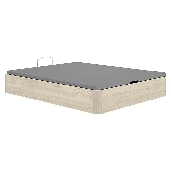 Dekit Canapé Round - 190 x 150 x 32 cm, Roble Cambrian, Abatible - Base tapizada canapé efecto madera clara con tapa gris elevable.