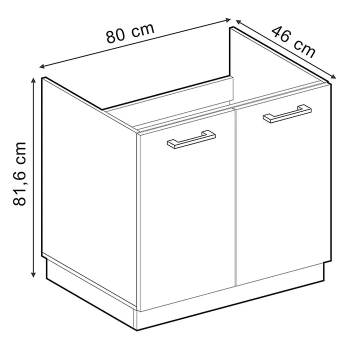 Vicco Schrankküche R-Line Schwarz Beton AP Eiche - Schwarz Beton, Spülenunterschrank 80 cm - Küchenunterschrank mit zwei Türen und Griffen, 80x46x81,6 cm.