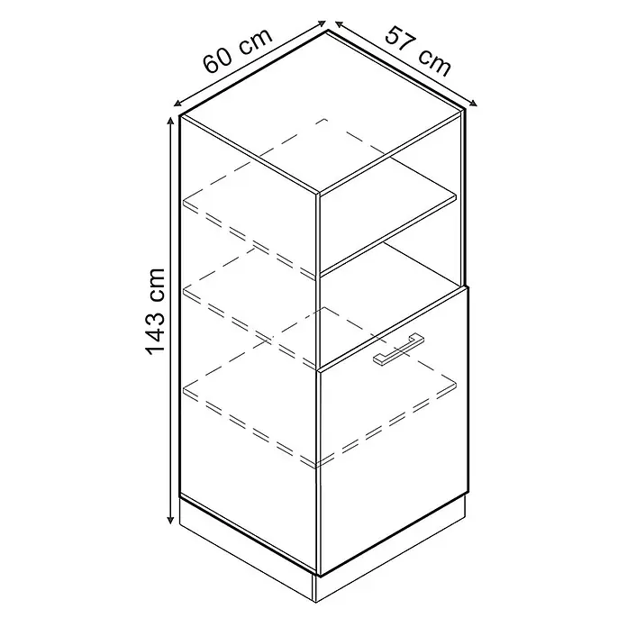 Vicco Schrankküche R-Line Goldkraft Eiche - Goldkraft Eiche, Backofenumbauschrank 60 cm (halb) - Weißer Schrank, 143x60x57 cm, mit offenen Fächern oben und einer Schublade unten.