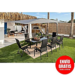 Sunfun Conjunto de muebles Luciana + Melina (9 pzs., Aluminio/Textiline, Negro)