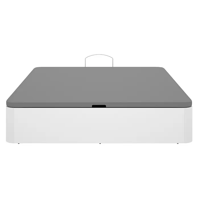 Dekit Canapé Round - 190 x 150 x 32 cm, Blanco, Abatible - Banco de almacenamiento blanco con tapa tapizada gris, tirador negro y asa transparente.