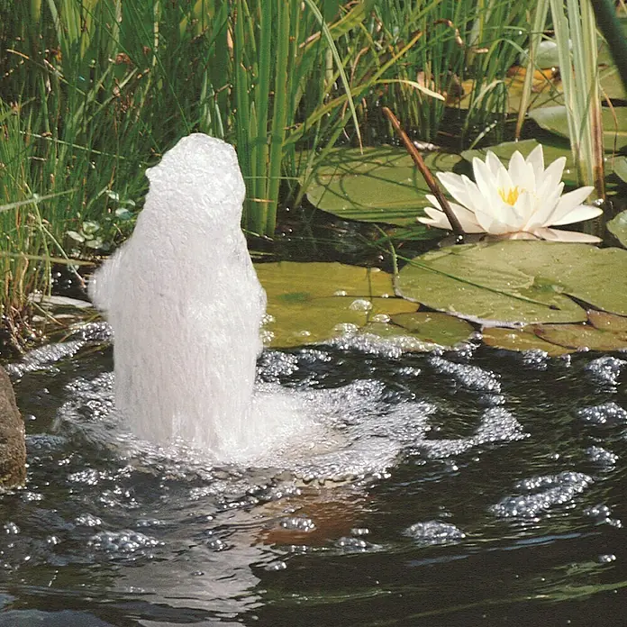 Ubbink Wasserspielpumpe Elimax 2500 - 46 W, Max. Förderhöhe: 265 cm - Teich mit Springbrunnen und Seerose. Der Springbrunnen ist ein dekoratives Element, die Seerose sorgt für eine idyllische Atmosphäre.