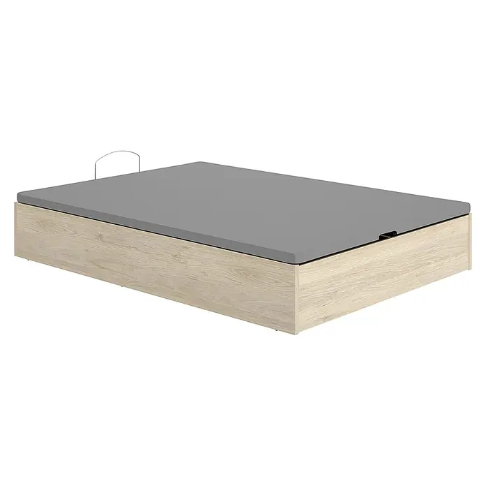 Dekit Canapé Lan - L x An x Al: 190 x 135 x 32 cm, Natural, Zapatero - Canapé abatible de madera clara con tapa tapizada gris.