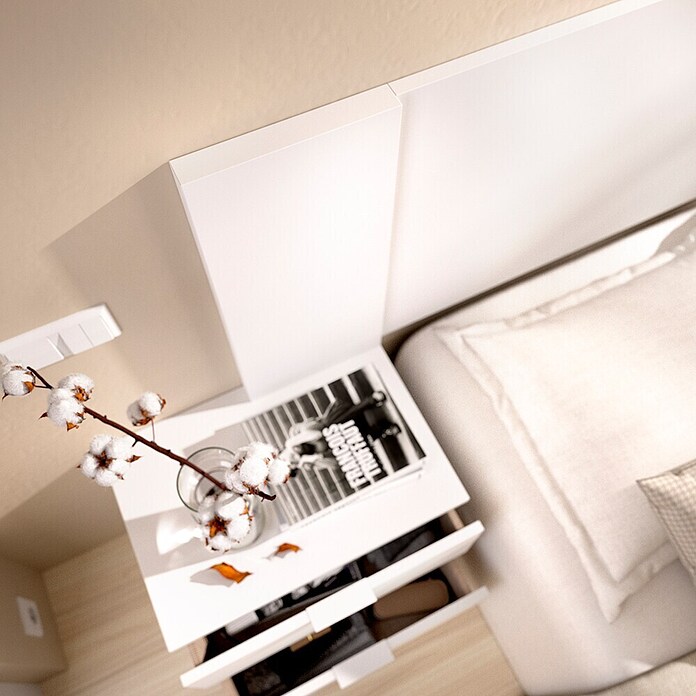 Dekit Cabecero de cama con mesitas Len (L x An: 34,2 x 251 cm, Blanco, Específico para: Cama de 150 cm) | BAUHAUS