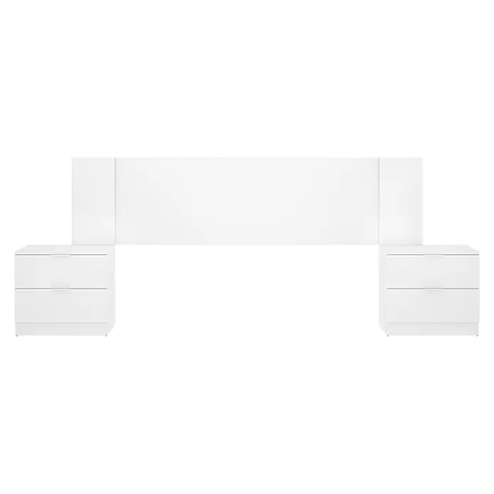 Dekit Cabecero de cama con mesitas Len - L x An: 34,2 x 251 cm, Blanco, Específico para: Cama de 150 cm - Cabecero blanco con mesitas de noche integradas, cada una con dos cajones.