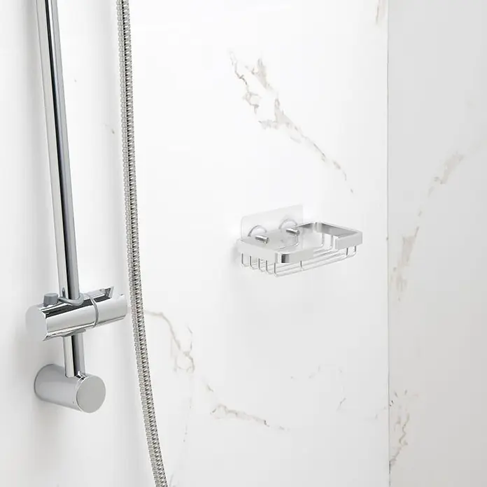 Tatay Aluminium Cesta de baño pequeña - 9 x 3,2 x 14 cm, Aluminio, Cromo - Jabonera cromada de pared para ducha.