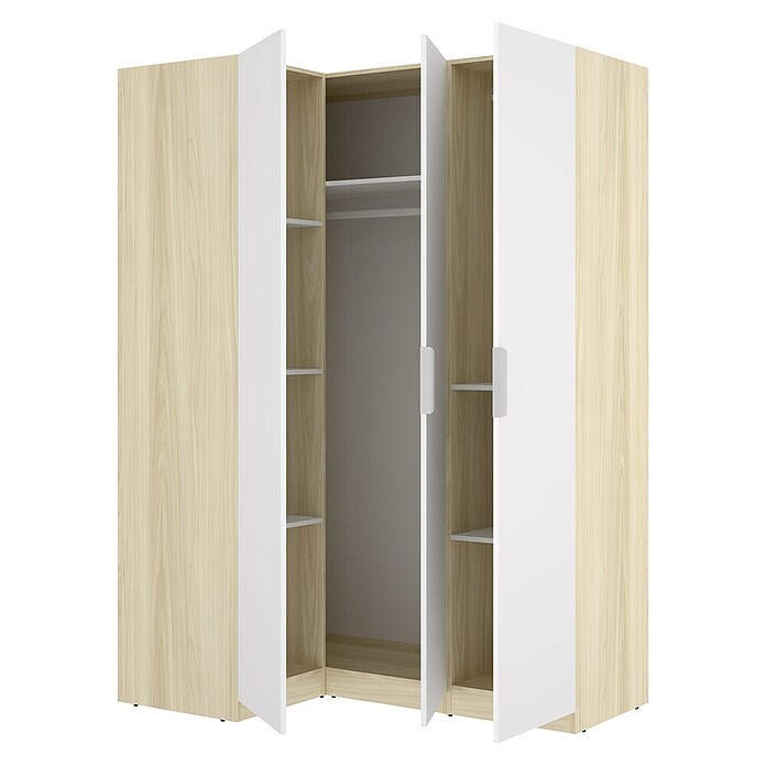 Dekit Armario para ropa Emax (L x An x Al: 95 x 142,2 x 203,5 cm, Roble claro/Blanco, Rinconero, Espesor: 15 mm) | BAUHAUS