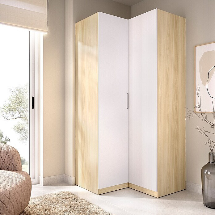 Dekit Armario para ropa Emax (L x An x Al: 95 x 96,9 x 203,5 cm, Roble claro/Blanco, Rinconero, Espesor: 15 mm) | BAUHAUS
