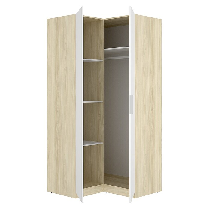 Dekit Armario para ropa Emax (L x An x Al: 95 x 96,9 x 203,5 cm, Roble claro/Blanco, Rinconero, Espesor: 15 mm) | BAUHAUS