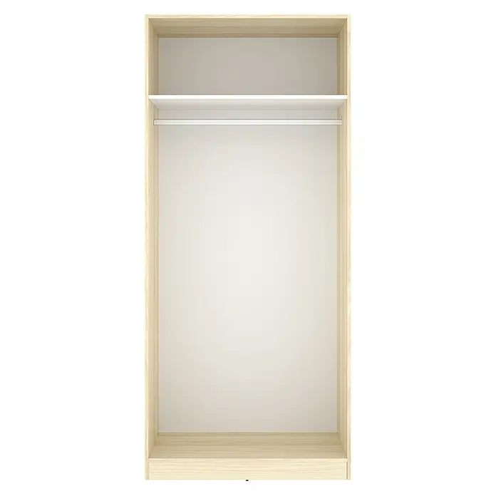 Dekit Armario para ropa Emax - L x An x Al: 51,4 x 91 x 203,5 cm, Roble claro/Blanco - Interior de armario vacío con marco de madera clara, estante blanco y barra para colgar.