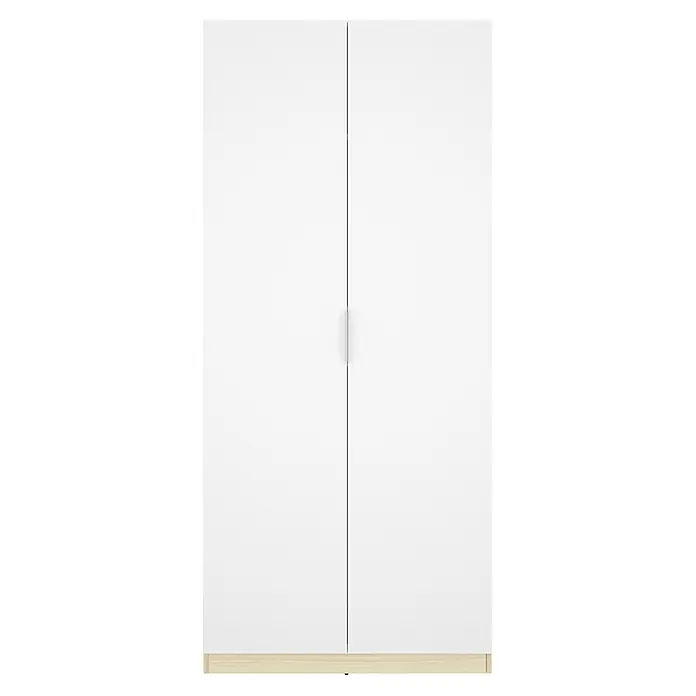 Dekit Armario para ropa Emax - L x An x Al: 51,4 x 91 x 203,5 cm, Roble claro/Blanco - Armario blanco de dos puertas con base de madera clara y tirador discreto.