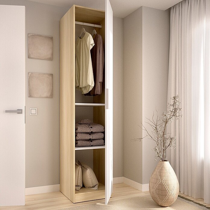 Dekit Armario para ropa Emax (L x An x Al: 51,4 x 45,5 x 203,5 cm, Roble claro/Blanco, Espesor: 15 mm) | BAUHAUS