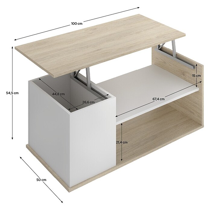 Dekit Bari Mesa de centro (L x An x Al: 50 x 100 x 41,7 cm, Natural/Blanco) | BAUHAUS