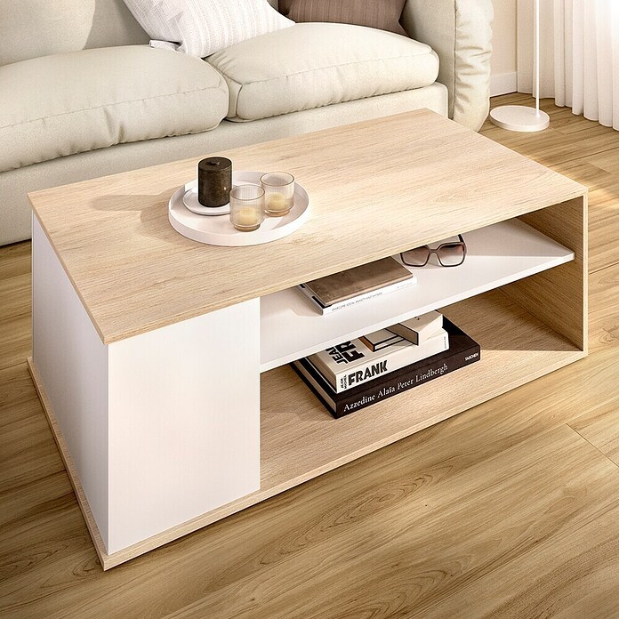 Dekit Bari Mesa de centro (L x An x Al: 50 x 100 x 41,7 cm, Natural/Blanco) | BAUHAUS