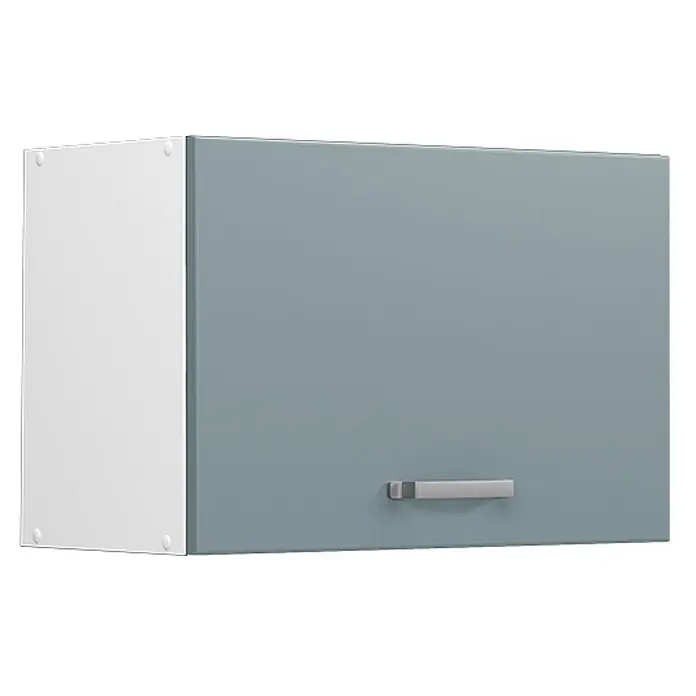 Vicco Schrankküche R-Line Blau-Grau Flach - Blau-Grau, Hängeschrank 60 cm (flach) - Zweifarbiger Hängeschrank mit hellblau-grauer Tür und weißer Seitenwand, mit silberfarbenem Griff.