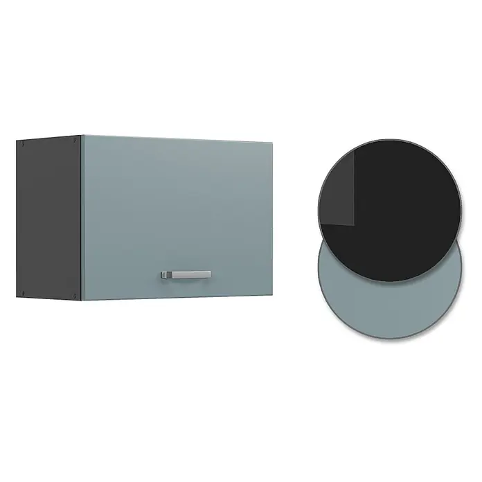 Vicco Schrankküche R-Line Blau-Grau Flach - Blau-Grau, Hängeschrank 60 cm (flach) - Zweifarbiger Wandschrank mit hellblau-grauer Tür und dunkelgrauen Seiten, mit silbernem Griff.