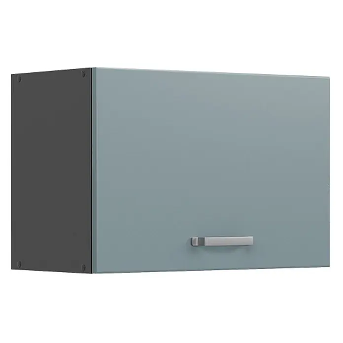 Vicco Schrankküche R-Line Blau-Grau Flach - Blau-Grau, Hängeschrank 60 cm (flach) - Wandschrank mit dunkelgrauem Korpus und hellblau-grauer Tür mit silbernem Griff.