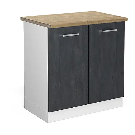 Vicco  Schrankküche R-Line Schwarz Beton AP Eiche
