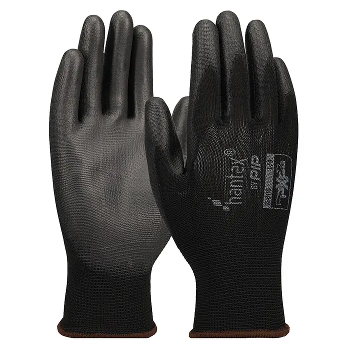 Guantes de trabajo Hantex PXP-G - Talla del guante: 9, Negro, PU/poliéster, 4 ud. - Guantes de trabajo negros recubiertos, que ofrecen agarre y protección.