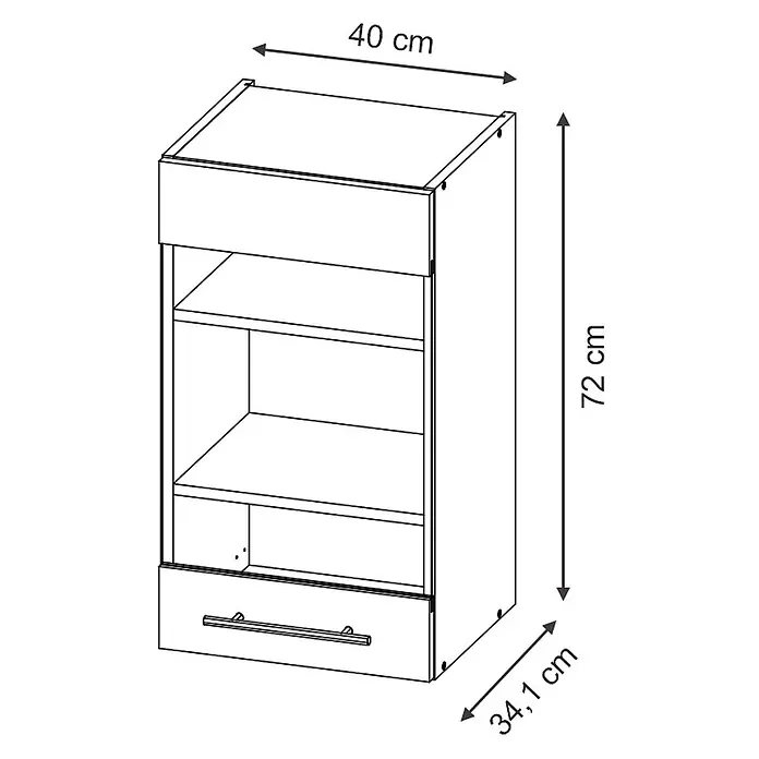 Vicco Schrankküche Fame-Line Dunkelblau Hochglanz - Dunkelblau Hochglanz, Hängeglasschrank 40 cm - Schrank mit offenen Regalfächern und einer Schublade, 40x72x34,1 cm.