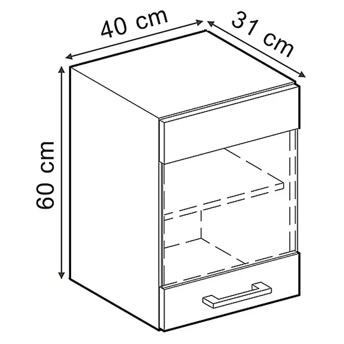 Vicco Schrankküche R-Line Schwarz Beton - Schwarz Beton, Hängeglasschrank 40 cm - Schrank mit Schublade & offenem Fach. Maße: 60 cm H, 40 cm B, 31 cm T.