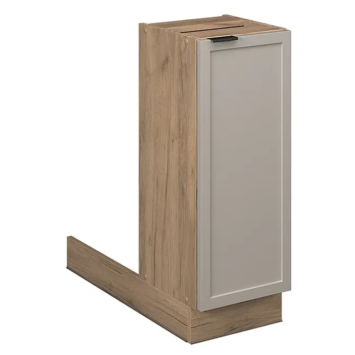 Vicco Inselküche Fame-Line GrauBeige ohne Arbeitsplatte - Breite: 30 cm, GrauBeige, Ohne Elektrogeräte - Unterschrank aus hellem Holz mit hellgrauer Tür, schwarzem Griff und passender Holzsockelblende.