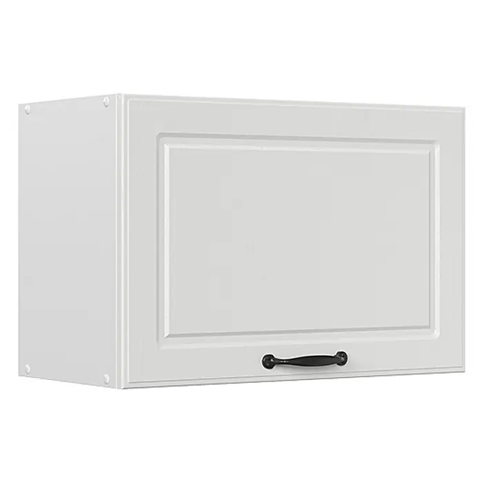 Vicco Schrankküche R-Line Weiß Landhaus Flach - Weiß Landhaus, Hängeschrank 60 cm (flach) - Weißer Küchenhängeschrank mit Rahmentür und schwarzem Griff.