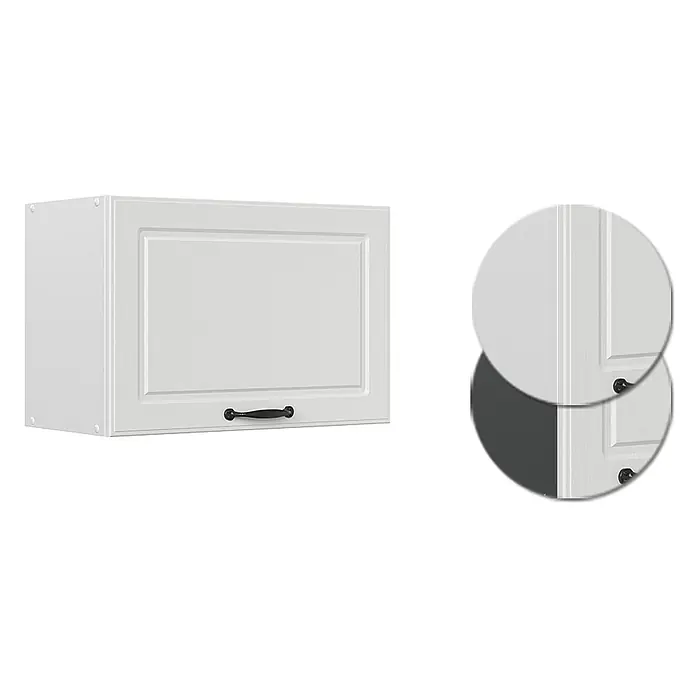 Vicco Schrankküche R-Line Weiß Landhaus Flach - Weiß Landhaus, Hängeschrank 60 cm (flach) - Weißer Küchenhängeschrank mit Kassettenfront und schwarzem Griff.