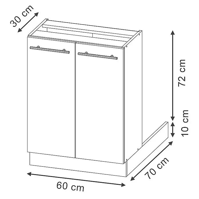 Vicco Inselküche Fame-Line Schwarz gestreift ohne Arbeitsplatte - Schwarz gestreift, Ohne Elektrogeräte - Zweitüriger Küchenunterschrank. 60 cm breit, 82 cm Gesamthöhe (72+10 cm), mit 30 cm Schranktiefe und 70 cm Gesamttiefe.