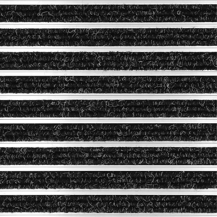 Fußmatte - 80 x 60 cm, Silber/Schwarz, Aluminium - Schwarze Eingangsmatte mit abwechselnd strukturierten Teppichstreifen und dünnen silbernen Metallleisten zur Schuhreinigung.