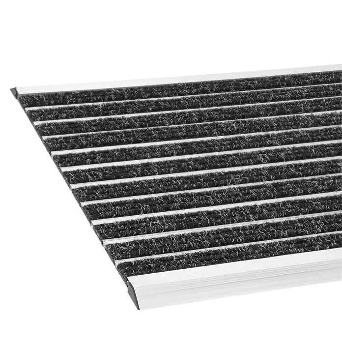 Fußmatte - 80 x 60 cm, Silber/Schwarz, Aluminium - Dunkelgraue Eingangsmatte mit grobem Flor und silbernen Aluminiumstreifen, zum effektiven Schmutzabrieb.