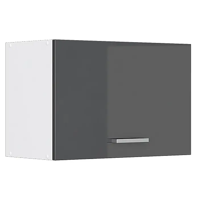 Vicco Schrankküche R-Line Anthrazit Hochglanz Flach - Anthrazit Hochglanz, Hängeschrank 60 cm (flach) - Weißer und dunkelgrauer Küchenwandschrank mit einem silbernen Griff.