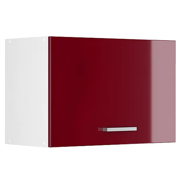 Vicco Schrankküche R-Line Rot Hochglanz Flach - Rot Hochglanz, Hängeschrank 60 cm (flach) - Roter Hochglanz-Küchenhängeschrank mit weißer Seitenwand und silbernem Griff.