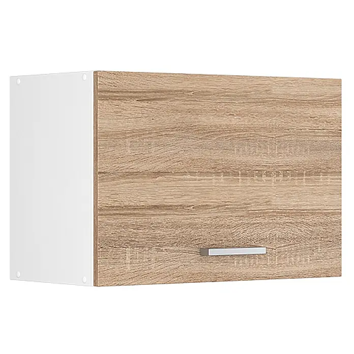 Vicco Schrankküche R-Line Sonoma Flach - Sonoma, Hängeschrank 60 cm (flach) - Wandschrank mit weißer Seitenwand, heller Holzoptik-Tür und silbernem Griff.