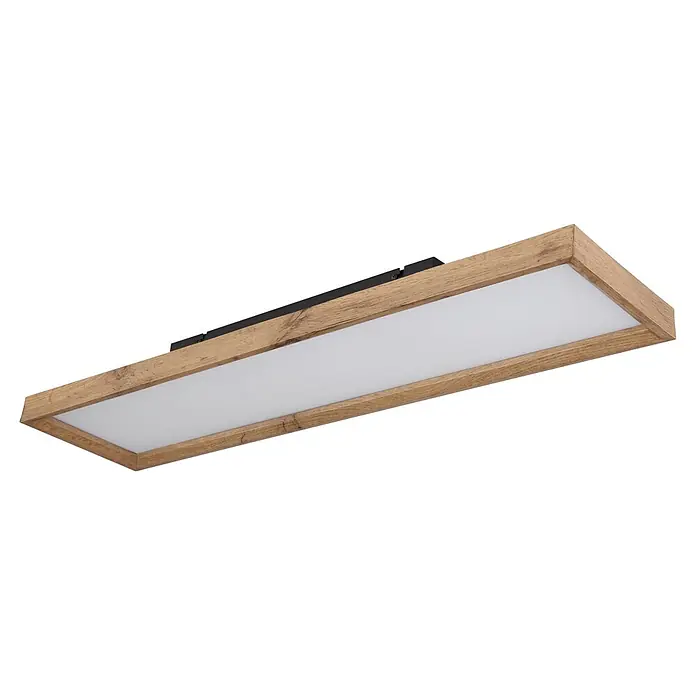Globo Deckenleuchte Cinderella - 24 W, L x B x H: 80 x 20 x 8,5 cm, Holzoptik - Rechteckige Deckenleuchte mit hellem Holzrahmen und weißem Diffusor.