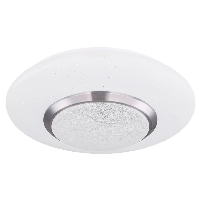 Globo Plafón LED redondo Candida - 18 W, Ø x Al: 34 mm x 8 cm, Blanco, Claro, Blanco cálido - Lámpara de techo redonda blanca con anillo de metal plateado cepillado y difusor texturizado.