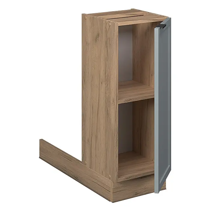 Vicco Inselküche Fame-Line Hellblau-grau ohne Arbeitsplatte - Breite: 30 cm, Hellblau-grau, Ohne Elektrogeräte - Eckunterschrank in Holzoptik mit grauer Tür und Innenablagen.
