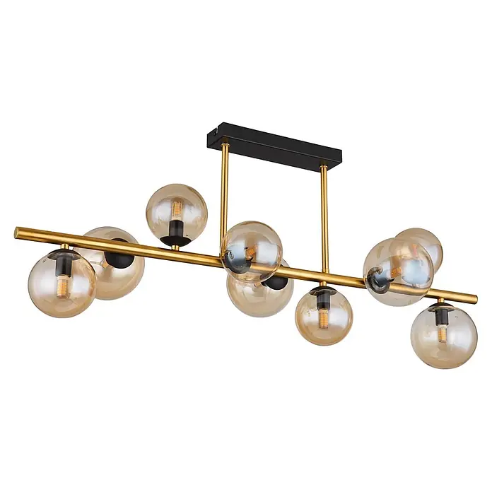Globo Riha LED-Deckenleuchte - 3,5 W, L x B x H: 87 x 28 x 37 cm, Warmweiß - Moderne gold-schwarze Deckenleuchte mit mehreren bernsteinfarbenen Glaskugeln.