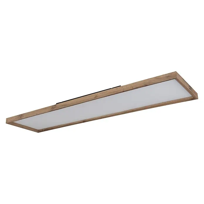 Globo LED-Panel Cinderella - 36 W - Rechteckige LED-Deckenleuchte mit natürlichem Eichenholzrahmen und weißer Abdeckung.