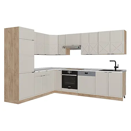 Vicco  Eckküche Fame-Line GrauBeige/Goldkraft Eiche ohne Arbeitsplatte