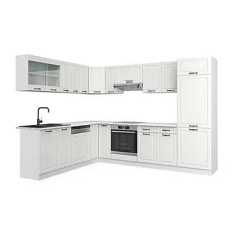 Vicco  Eckküche R-Line Weiß Landhaus/Weiß, AP Marmor