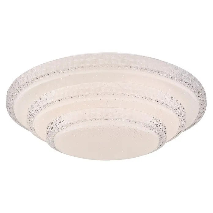 Globo LED-Deckenleuchte Magnifique - Durchmesser: 49 cm, 30 W - Runde, mehrstufige weiße LED-Deckenleuchte mit transparenten, strukturierten Dekorstreifen und Glitzereffekt.