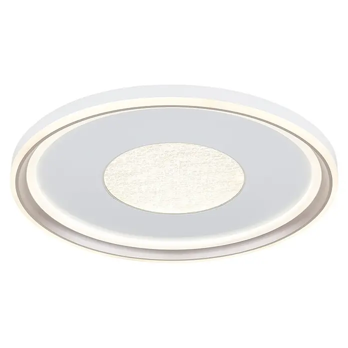 Globo LED-Deckenleuchte rund Eila - 60 W, Ø x H: 59 x 6,5 cm - Moderne ovale LED-Deckenleuchte mit weißem Rahmen, beleuchteten Ringen und strukturiertem, leuchtendem Zentrum.