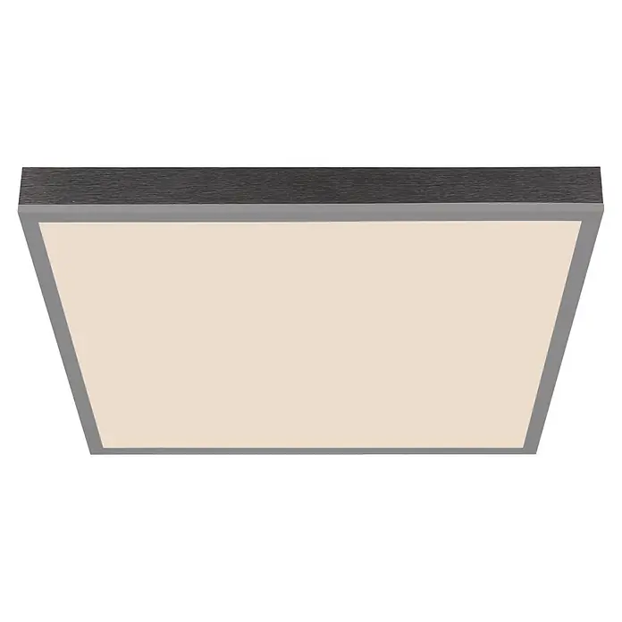 Globo LED-Panel Doro - 24 W, L x B x H: 450 x 450 x 75 mm, Warmweiß - Rechteckige LED-Deckenleuchte mit dunklem Rahmen, hellgrauer Blende und warmweißem Diffusor.