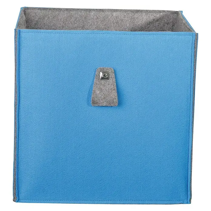 Phönix Atlanta Aufbewahrungsbox - L x B x H: 34 x 34 x 34 cm, Textil, Aqua/Grau - Blauer Filz-Aufbewahrungswürfel mit grauem Rand und Knopfdetail. Ideal für Organisation und stilvolle Aufbewahrung im ganzen Haus.