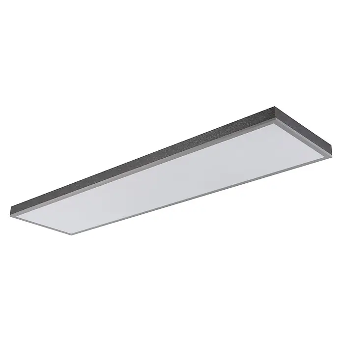 Globo LED-Panel Doro - 36 W, L x B x H: 1.200 x 300 x 75 mm - Rechteckige LED-Panelleuchte mit dunklem, texturiertem Rahmen und weißem Diffusor.