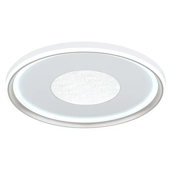 Globo LED-Deckenleuchte rund Eila - 60 W, Ø x H: 59 x 6,5 cm - Weiße ovale Deckenleuchte mit beleuchtetem Außenring und strukturiertem zentralem Diffusor.